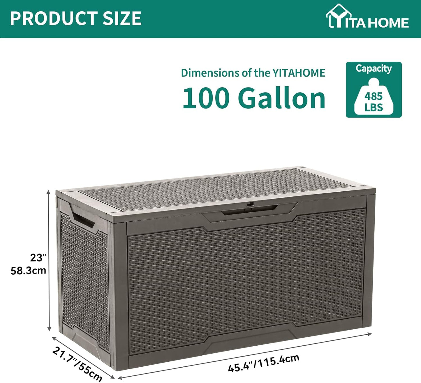 100 Gallon Resin Deck Box Weather Resistant Lockable Outdoor Storage Taupe