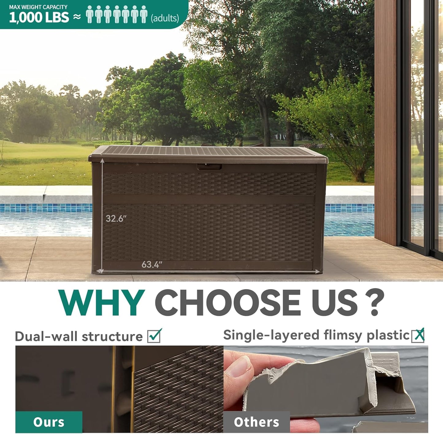 100 Gallon Resin Deck Box Weather Resistant Lockable Outdoor Storage Taupe