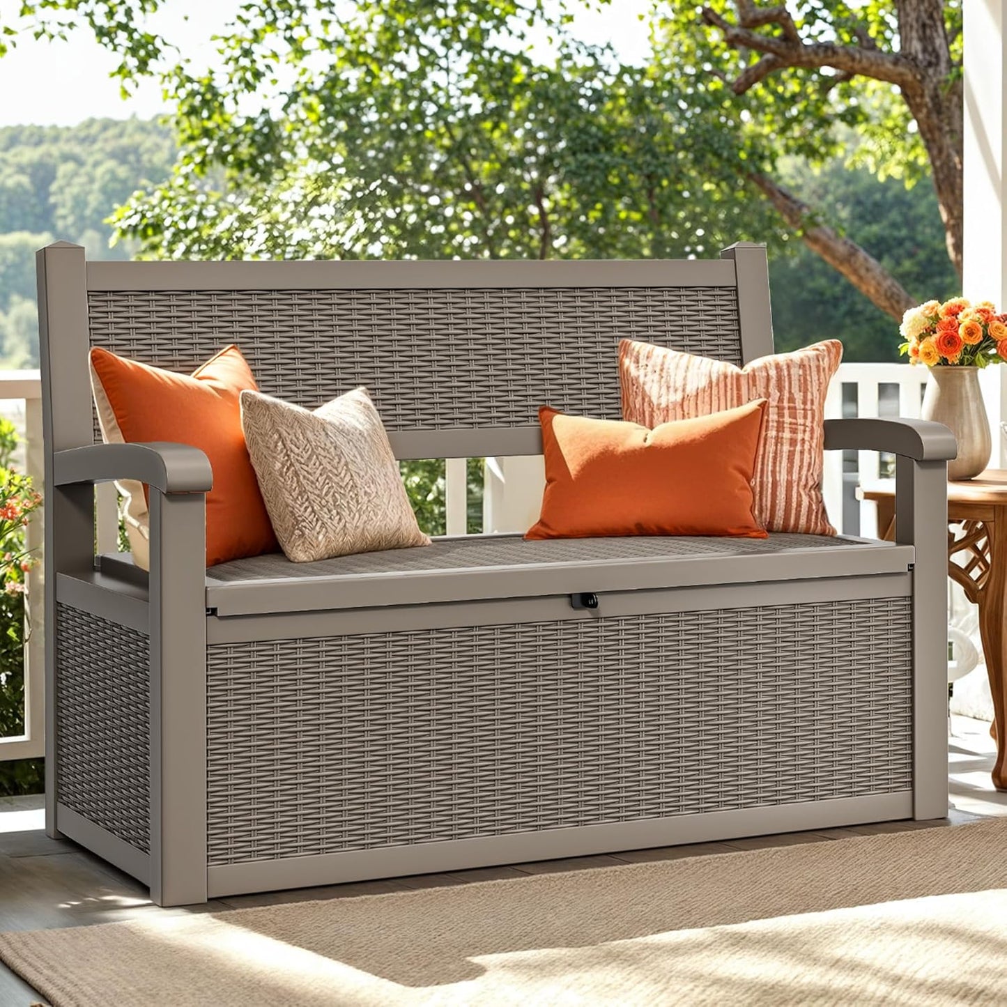 260 Gallon XXL Deck Box Outdoor Resin Lockable Water Resistant Storage Brown