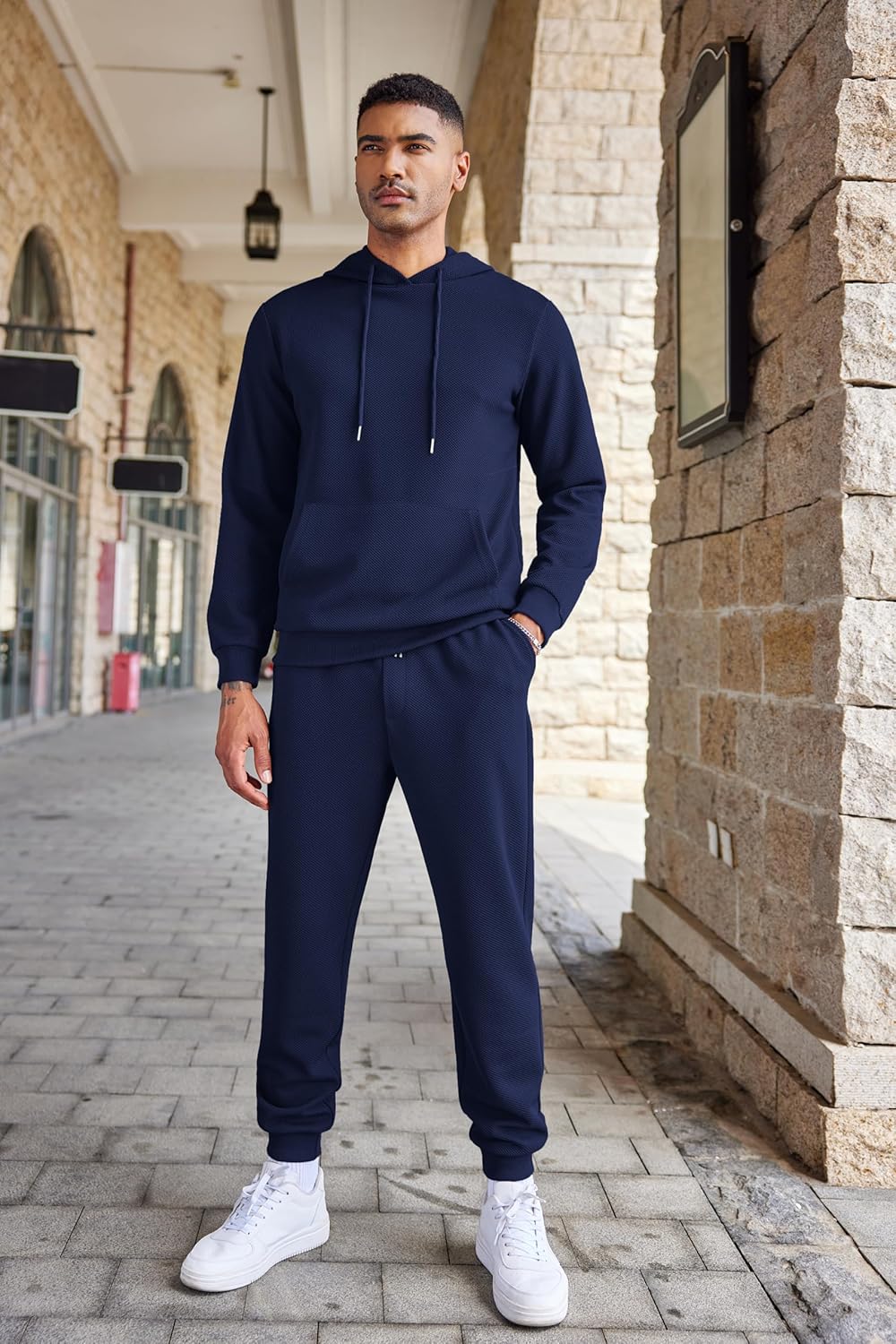 Men's Tracksuits 2 Pieces Waffle Hoodies Jogging Suit Set