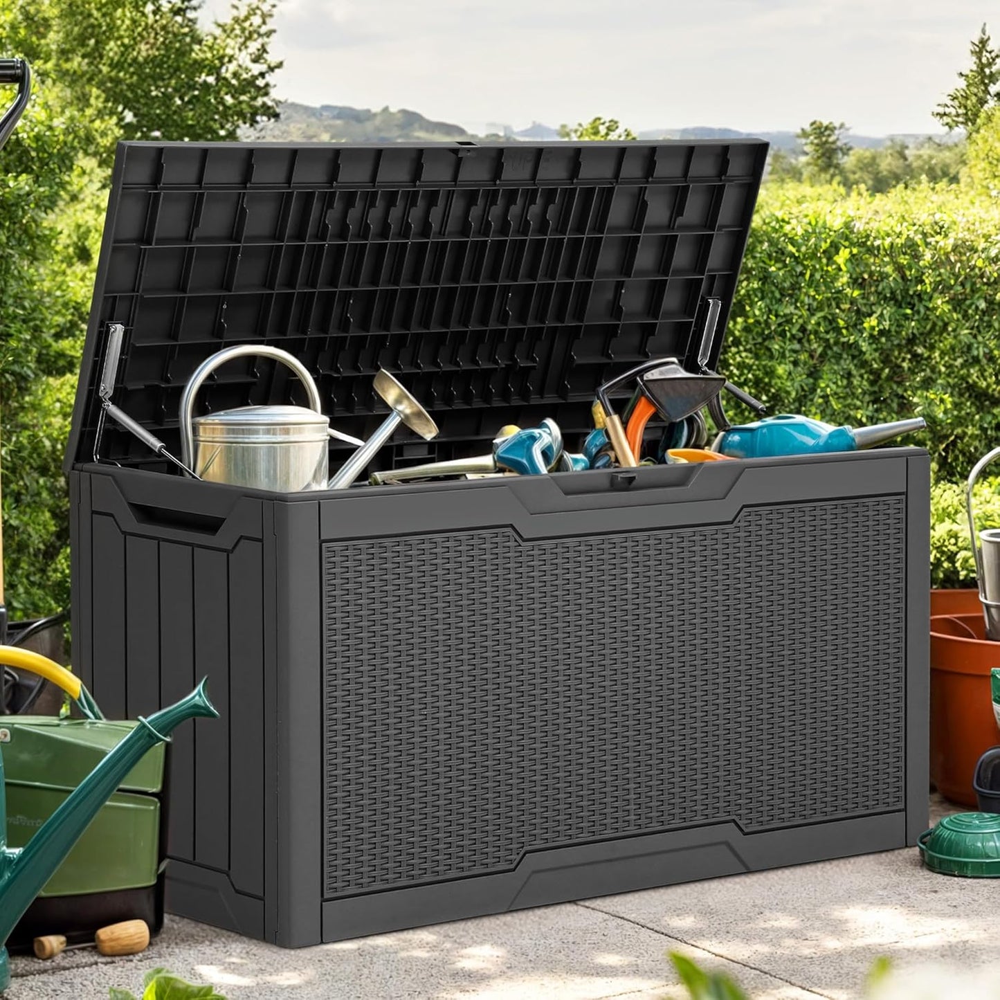 260 Gallon XXL Deck Box Outdoor Resin Lockable Water Resistant Storage Brown
