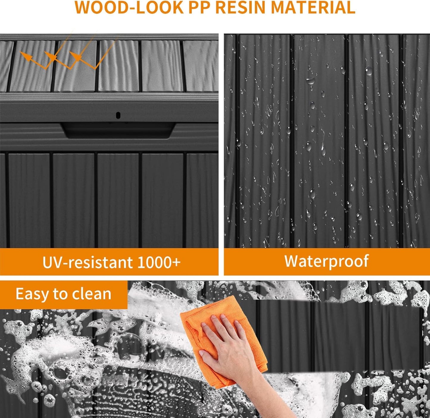 100 Gallon Resin Deck Box Lockable Waterproof Outdoor Storage Black