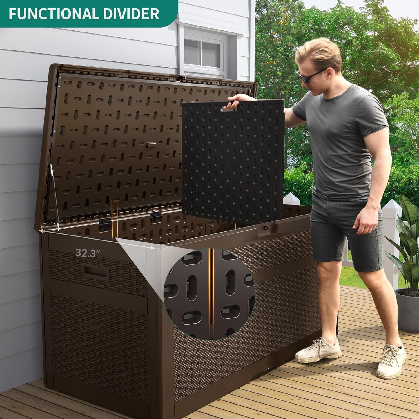 260 Gallon XXL Deck Box Outdoor Resin Lockable Water Resistant Storage Brown