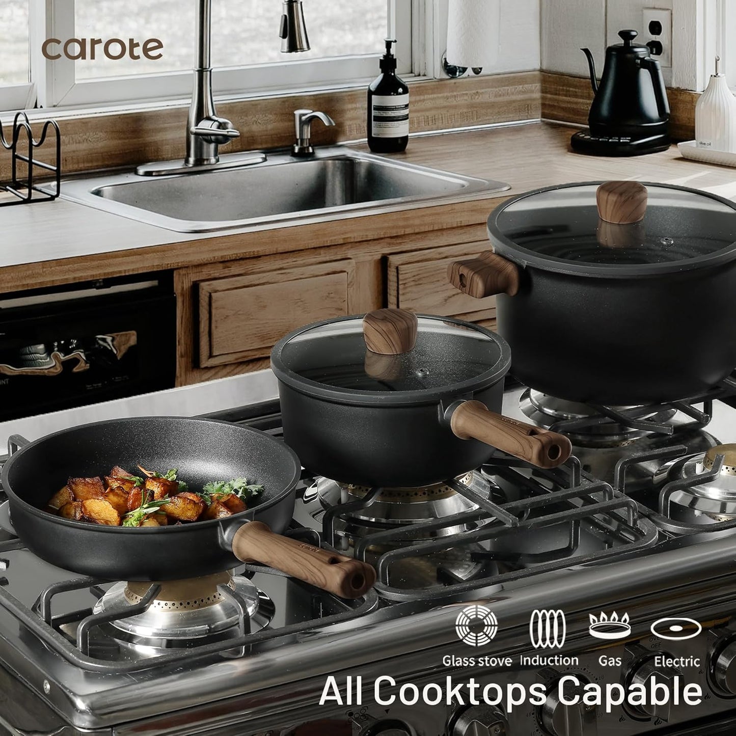 16 Piece Nonstick Pots and Pans Set Induction Compatible Kitchen Cookware