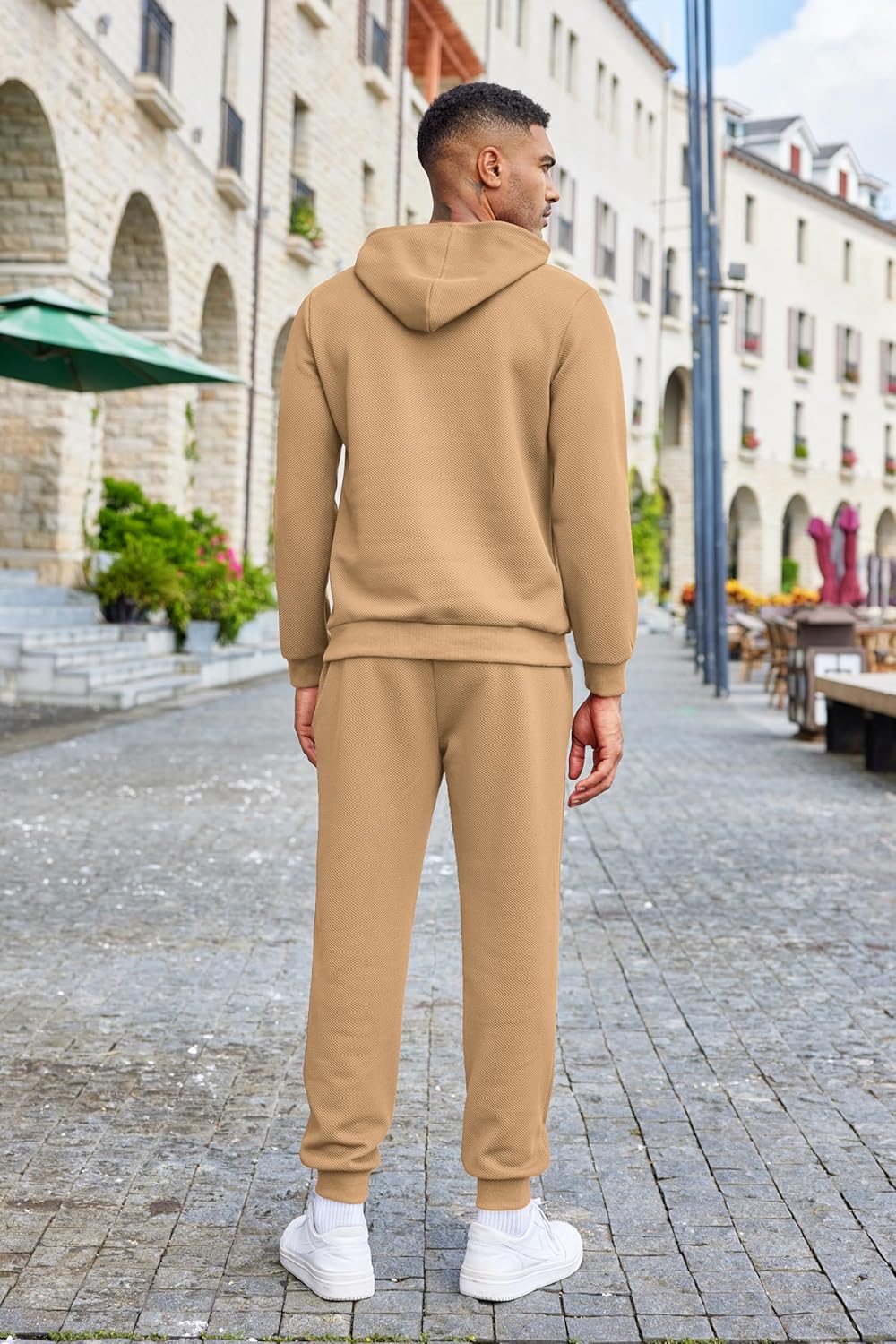 Men's Tracksuits 2 Pieces Waffle Hoodies Jogging Suit Set