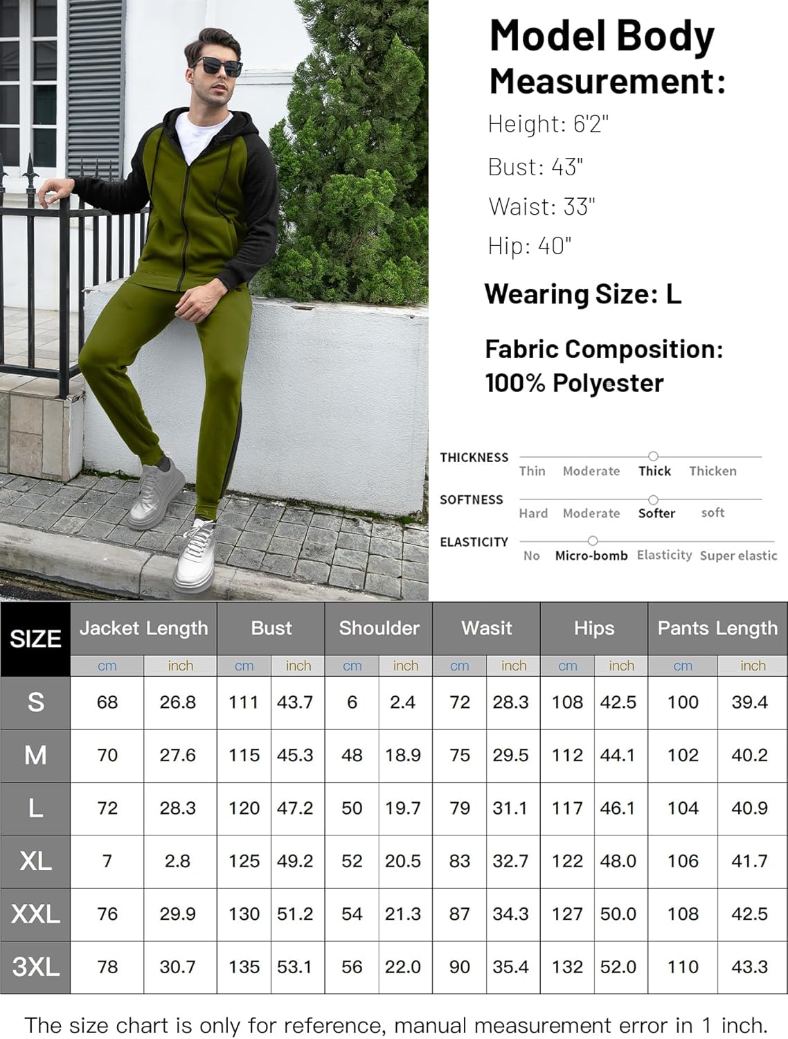 Men's Tracksuit 2 Pieces Set Zip Up Hoodie Outfit with Pockets