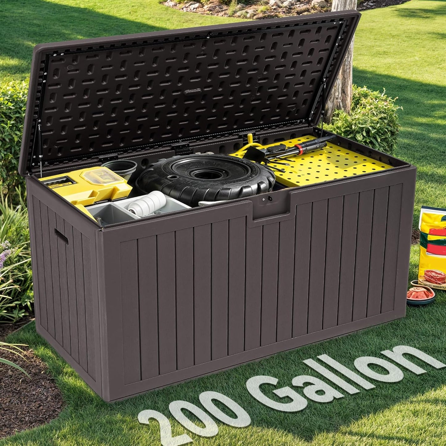 260 Gallon XXL Deck Box Outdoor Resin Lockable Water Resistant Storage Brown