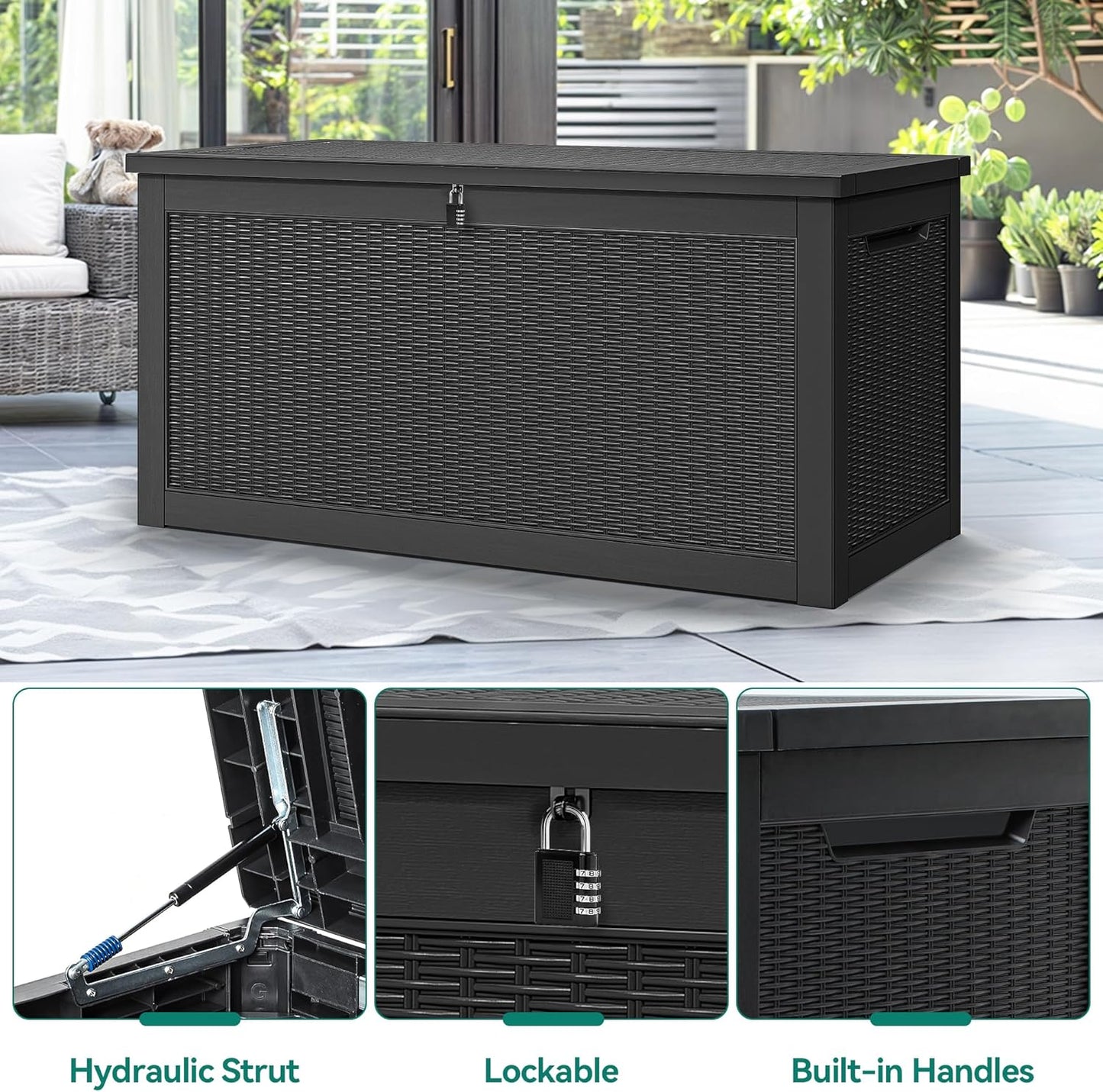100 Gallon Resin Deck Box Weather Resistant Lockable Outdoor Storage Taupe