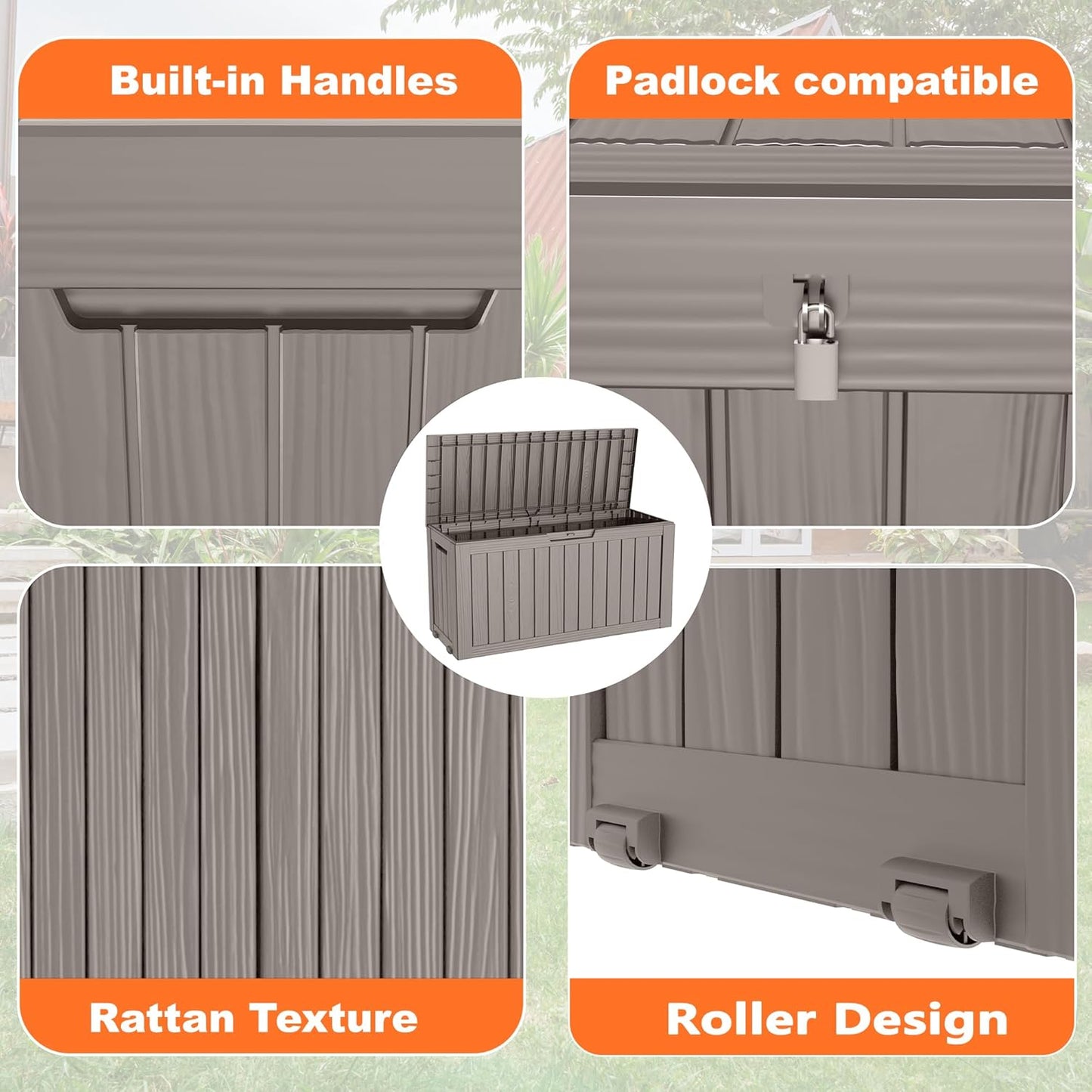 100 Gallon Resin Deck Box Lockable Waterproof Outdoor Storage Black