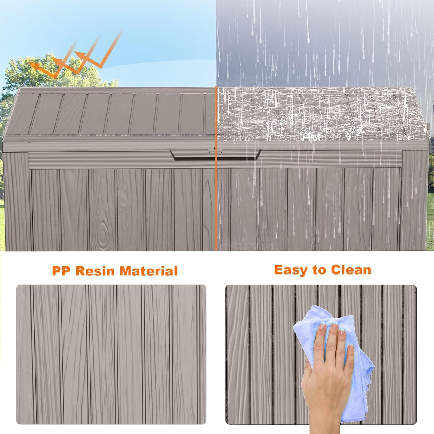 100 Gallon Resin Deck Box Lockable Waterproof Outdoor Storage Black