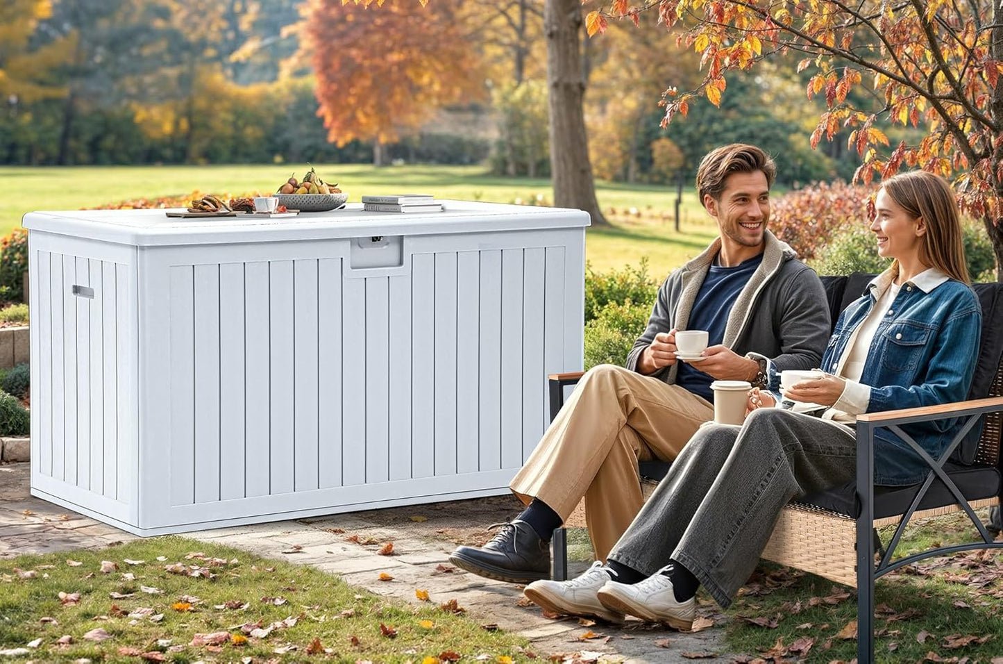 260 Gallon XXL Deck Box Outdoor Resin Lockable Water Resistant Storage Brown