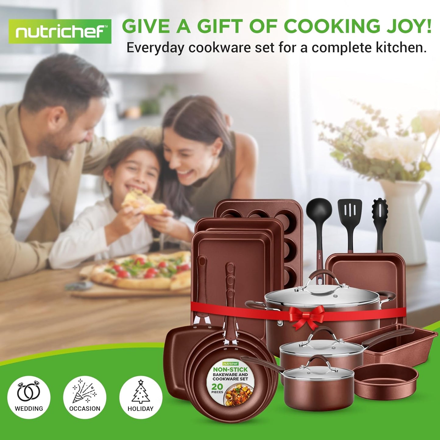 20 Piece Nonstick Cookware and Bakeware Set Pots and Pans with Cool Touch Handles