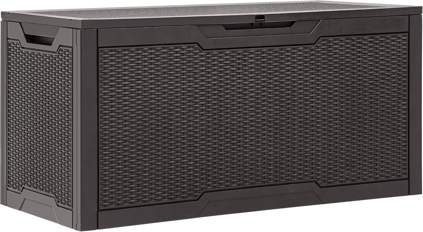 100 Gallon Resin Deck Box Weather Resistant Lockable Outdoor Storage Taupe