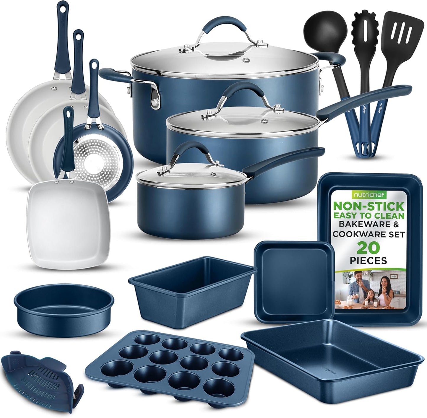 20 Piece Nonstick Cookware and Bakeware Set Pots and Pans with Cool Touch Handles