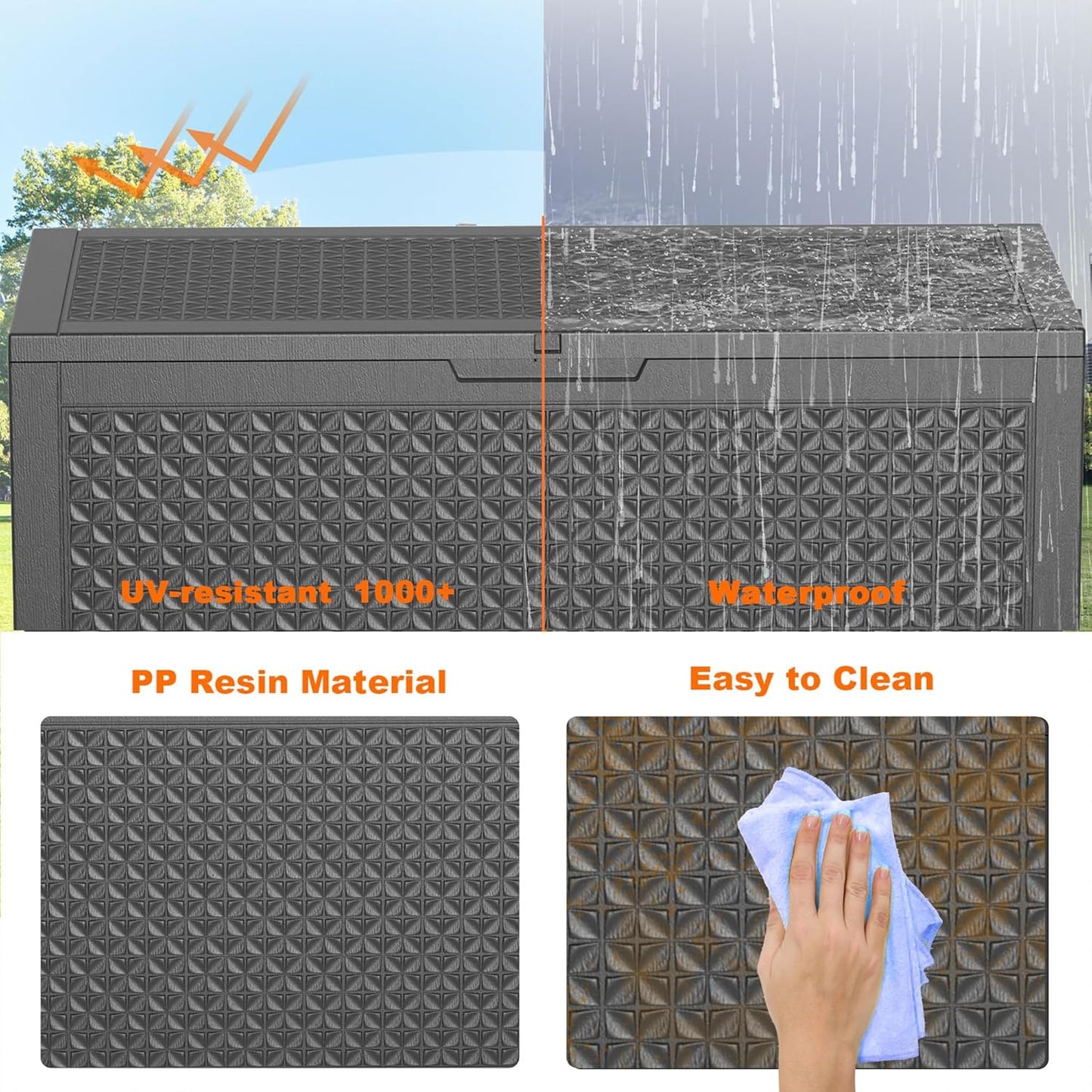 100 Gallon Resin Deck Box Lockable Waterproof Outdoor Storage Black