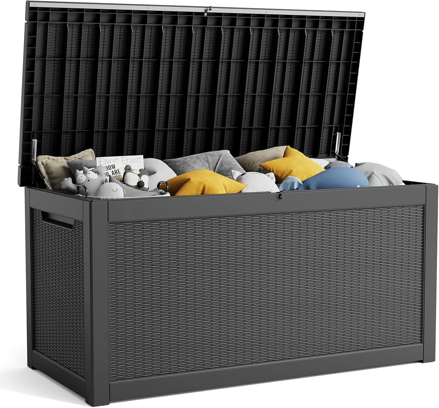 100 Gallon Resin Deck Box Lockable Waterproof Outdoor Storage Black