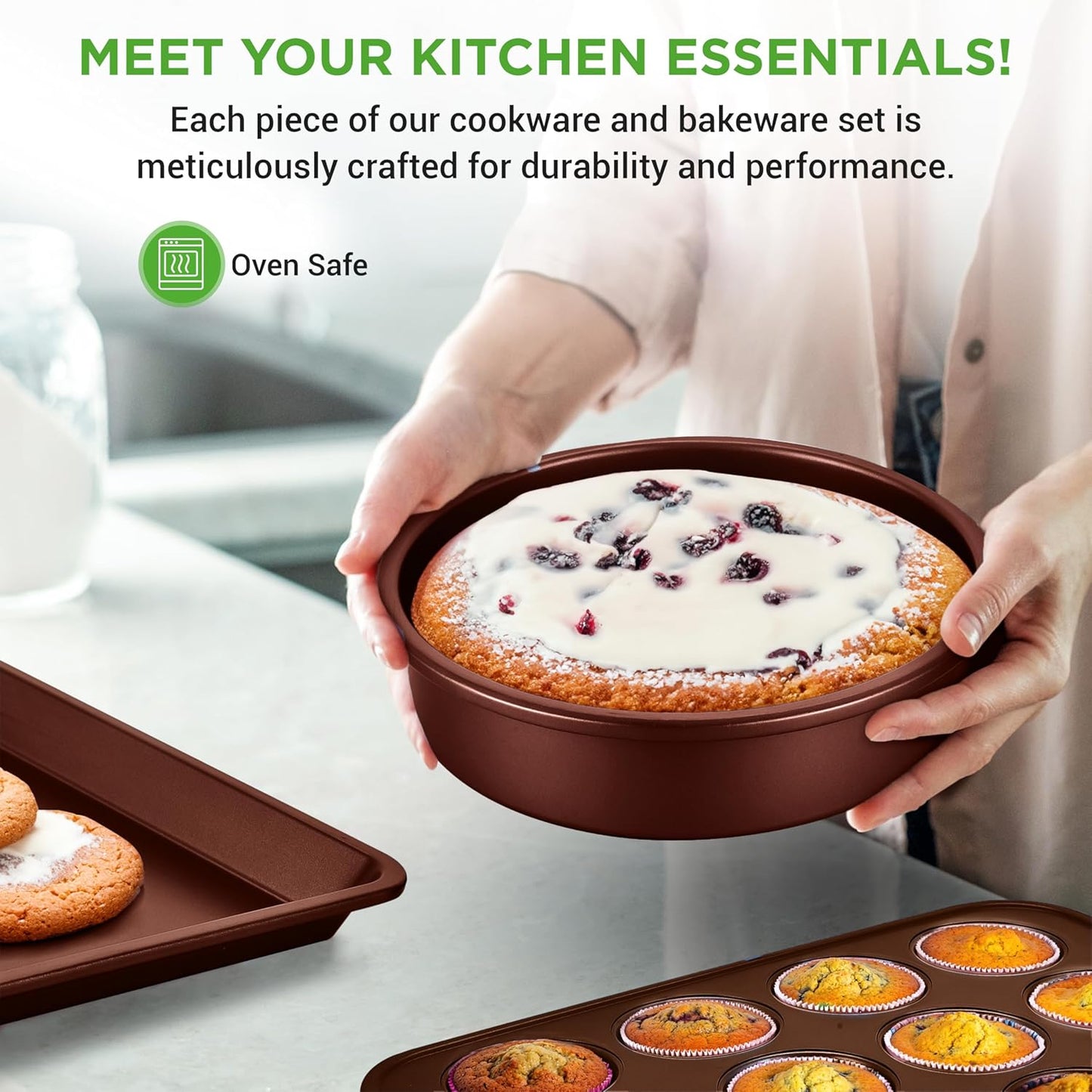20 Piece Nonstick Cookware and Bakeware Set Pots and Pans with Cool Touch Handles