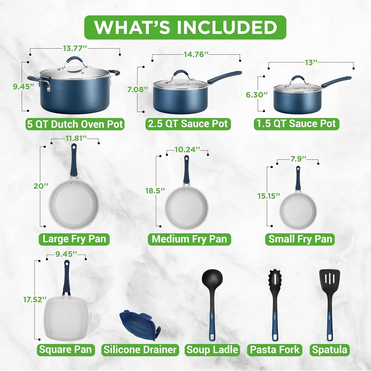 20 Piece Nonstick Cookware and Bakeware Set Pots and Pans with Cool Touch Handles