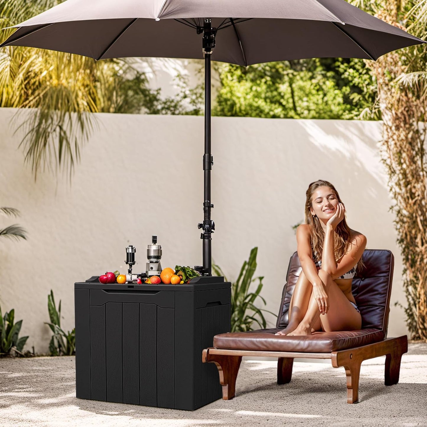 100 Gallon Large Resin Deck Box Waterproof Lockable Outdoor Storage Black