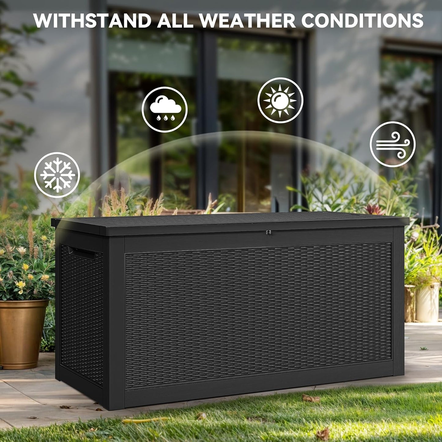 100 Gallon Resin Deck Box Weather Resistant Lockable Outdoor Storage Taupe