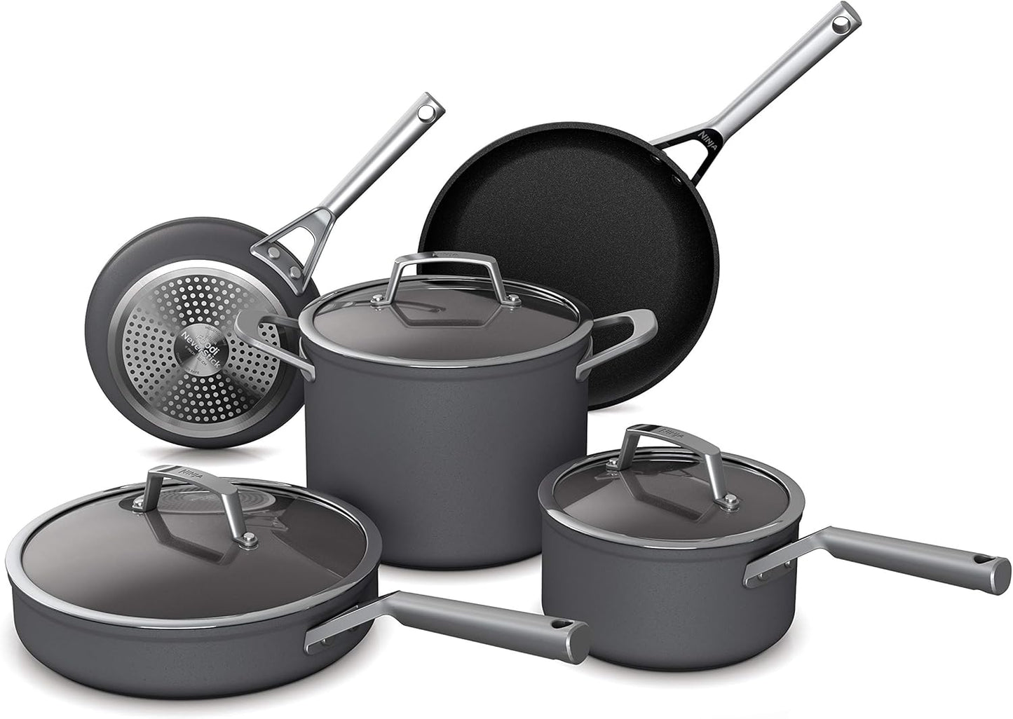 13 Piece Foodi NeverStick Hard Anodized Nonstick Cookware Set Oven Safe Grey