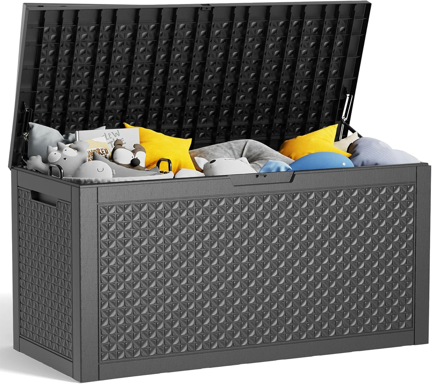 100 Gallon Resin Deck Box Lockable Waterproof Outdoor Storage Black