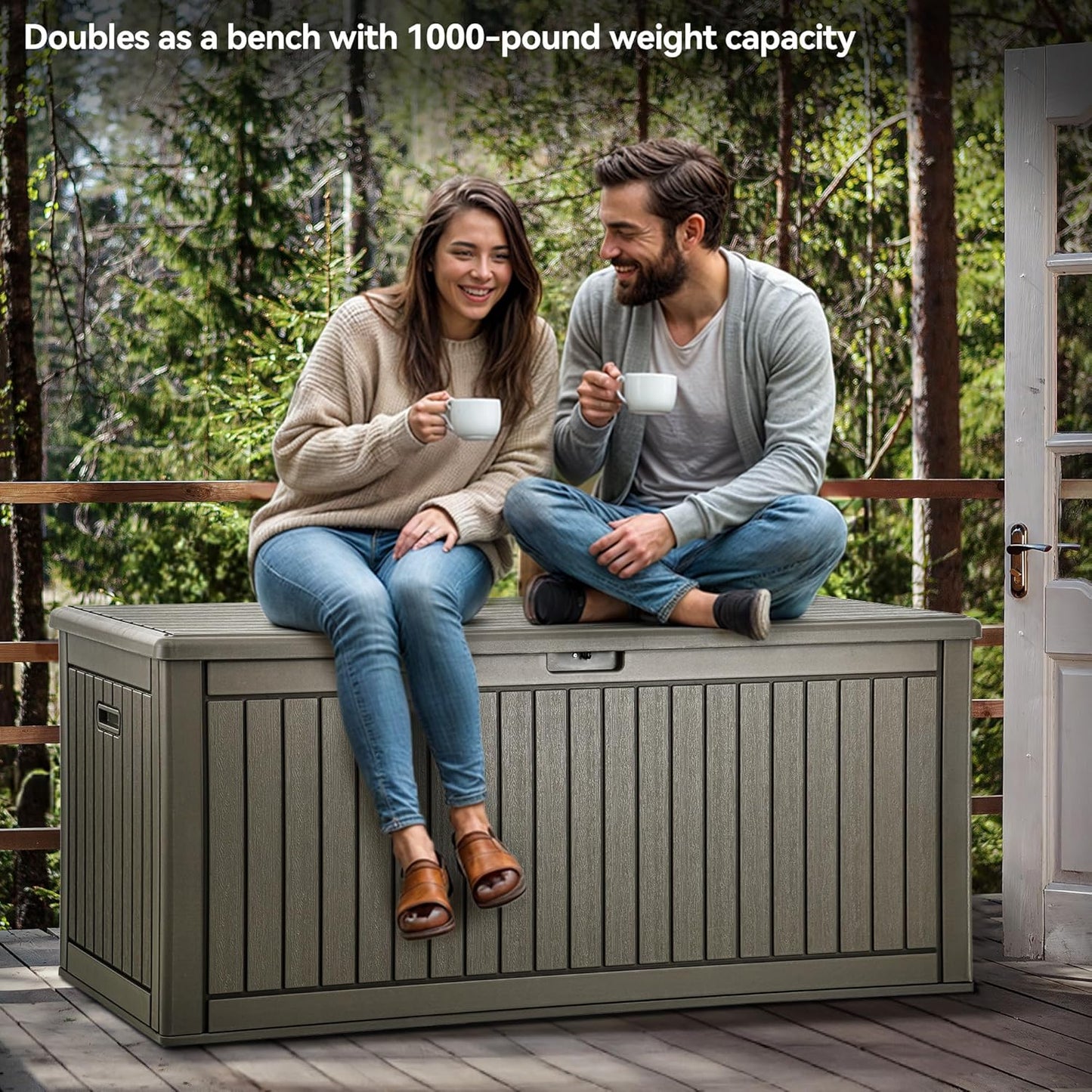 260 Gallon XXL Deck Box Outdoor Resin Lockable Water Resistant Storage Brown