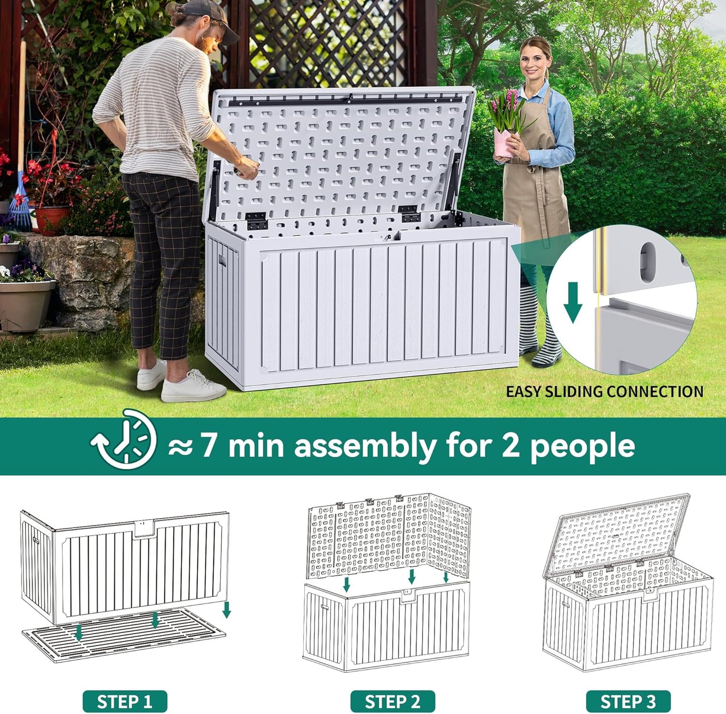 260 Gallon XXL Deck Box Outdoor Resin Lockable Water Resistant Storage Brown
