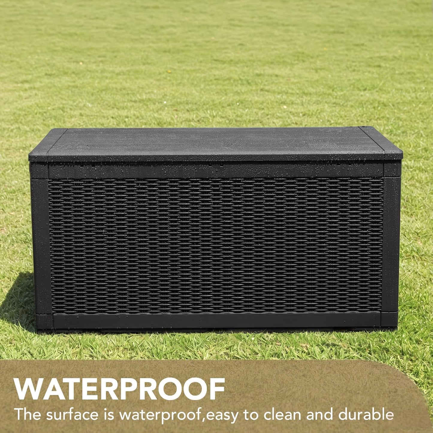 100 Gallon Large Resin Deck Box Waterproof Lockable Outdoor Storage Black