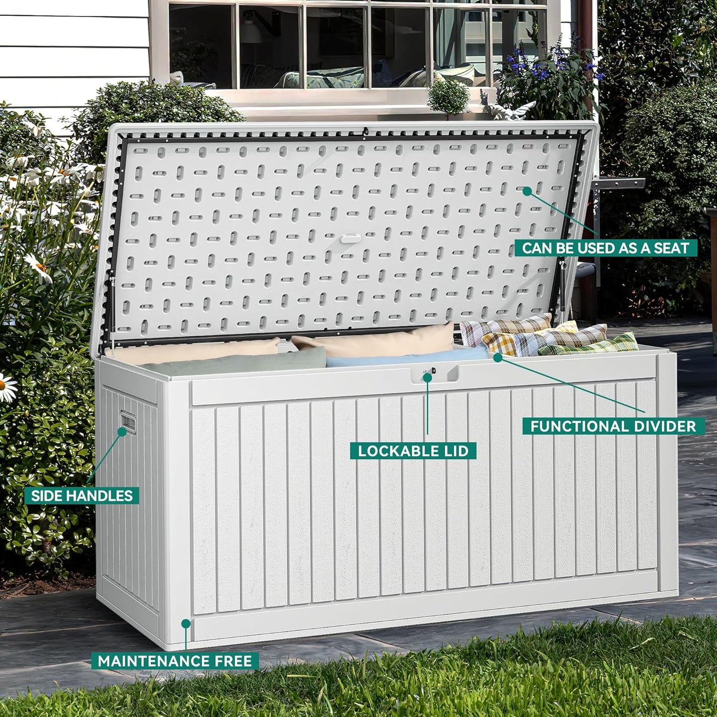 260 Gallon XXL Deck Box Outdoor Resin Lockable Water Resistant Storage Brown