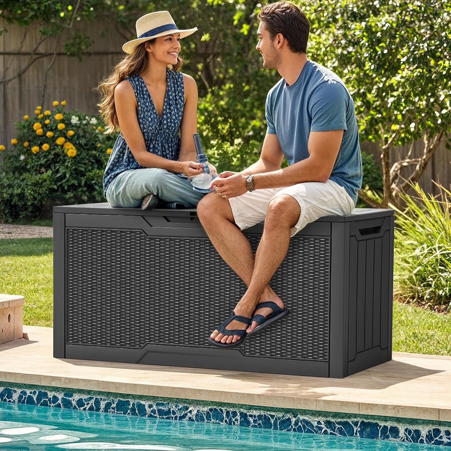 260 Gallon XXL Deck Box Outdoor Resin Lockable Water Resistant Storage Brown