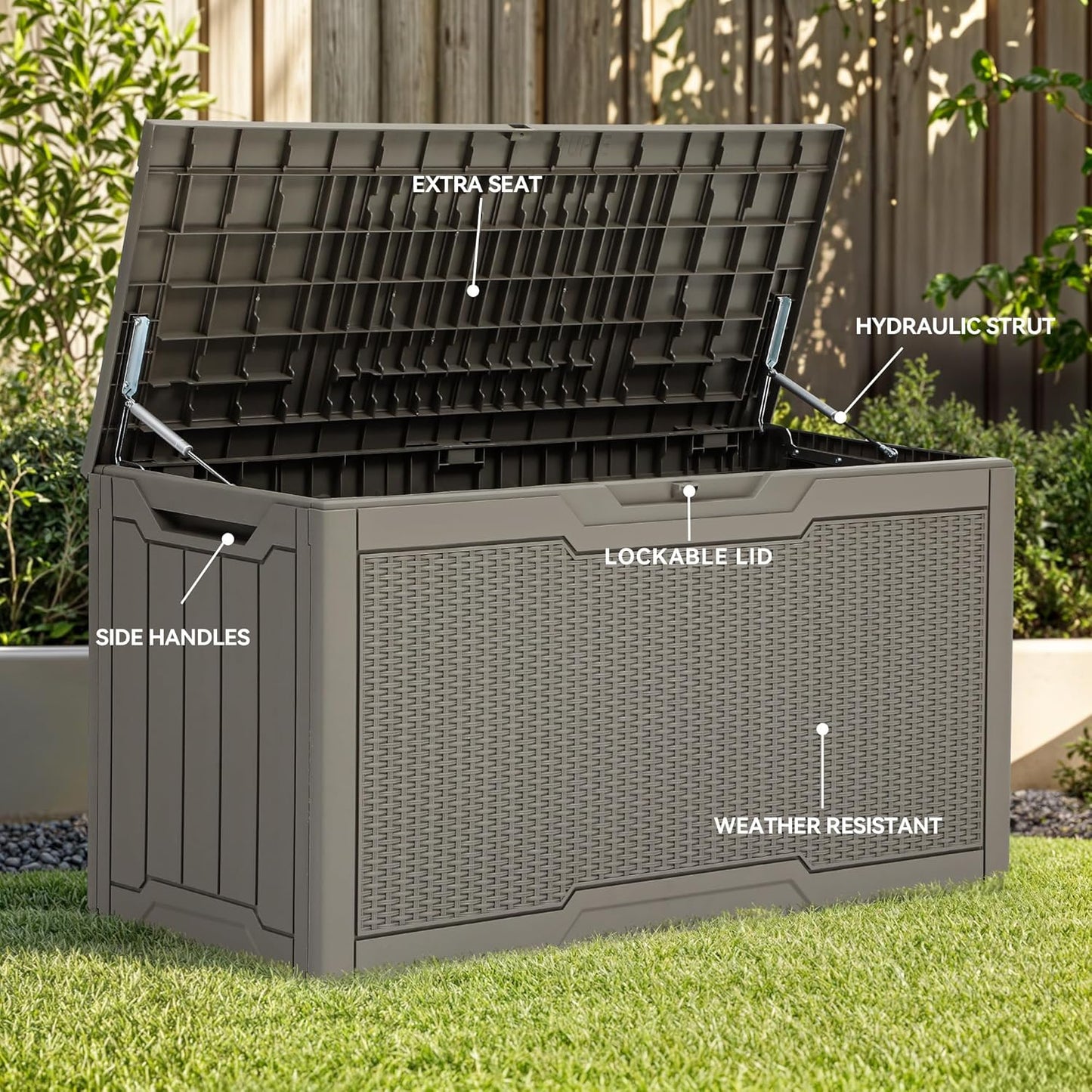 260 Gallon XXL Deck Box Outdoor Resin Lockable Water Resistant Storage Brown