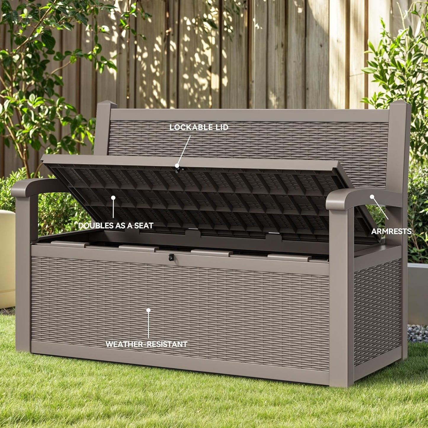 260 Gallon XXL Deck Box Outdoor Resin Lockable Water Resistant Storage Brown