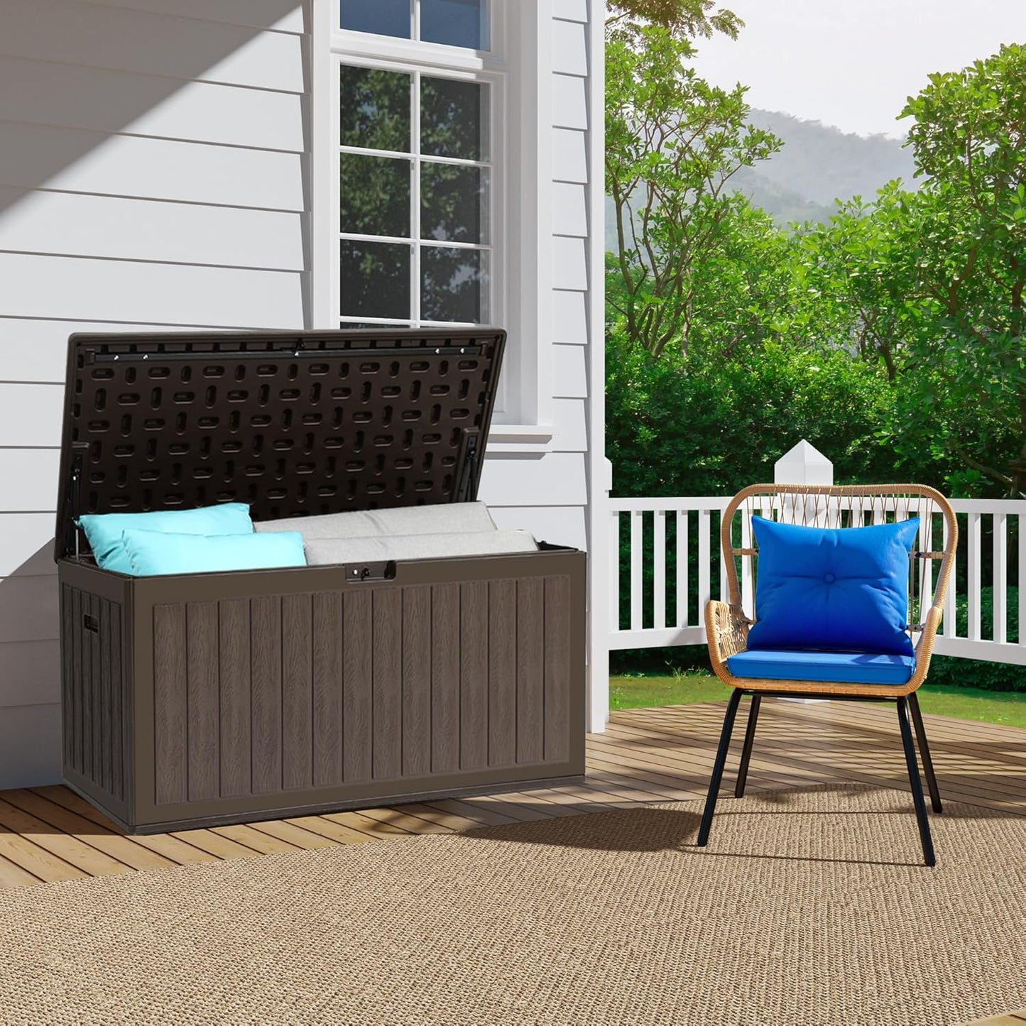 100 Gallon Resin Deck Box Weather Resistant Lockable Outdoor Storage Taupe