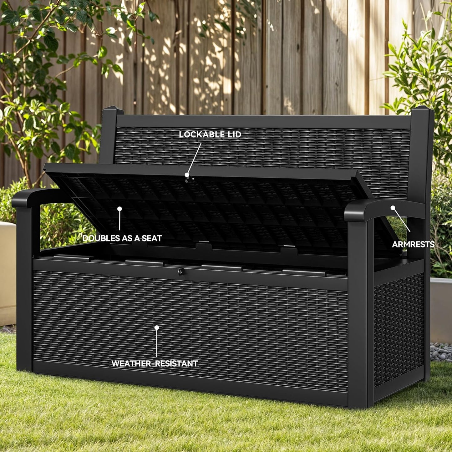 260 Gallon XXL Deck Box Outdoor Resin Lockable Water Resistant Storage Brown