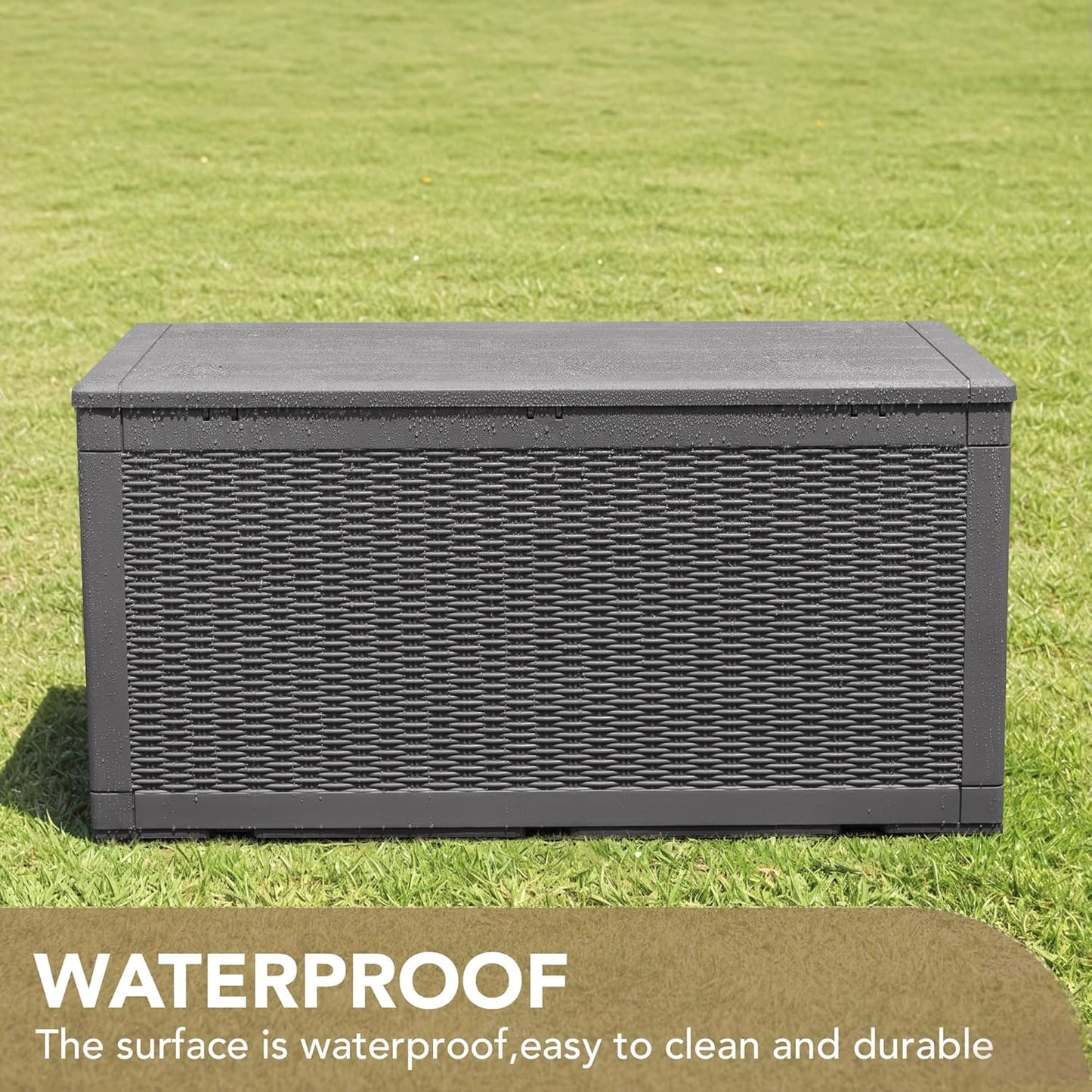 100 Gallon Large Resin Deck Box Waterproof Lockable Outdoor Storage Black