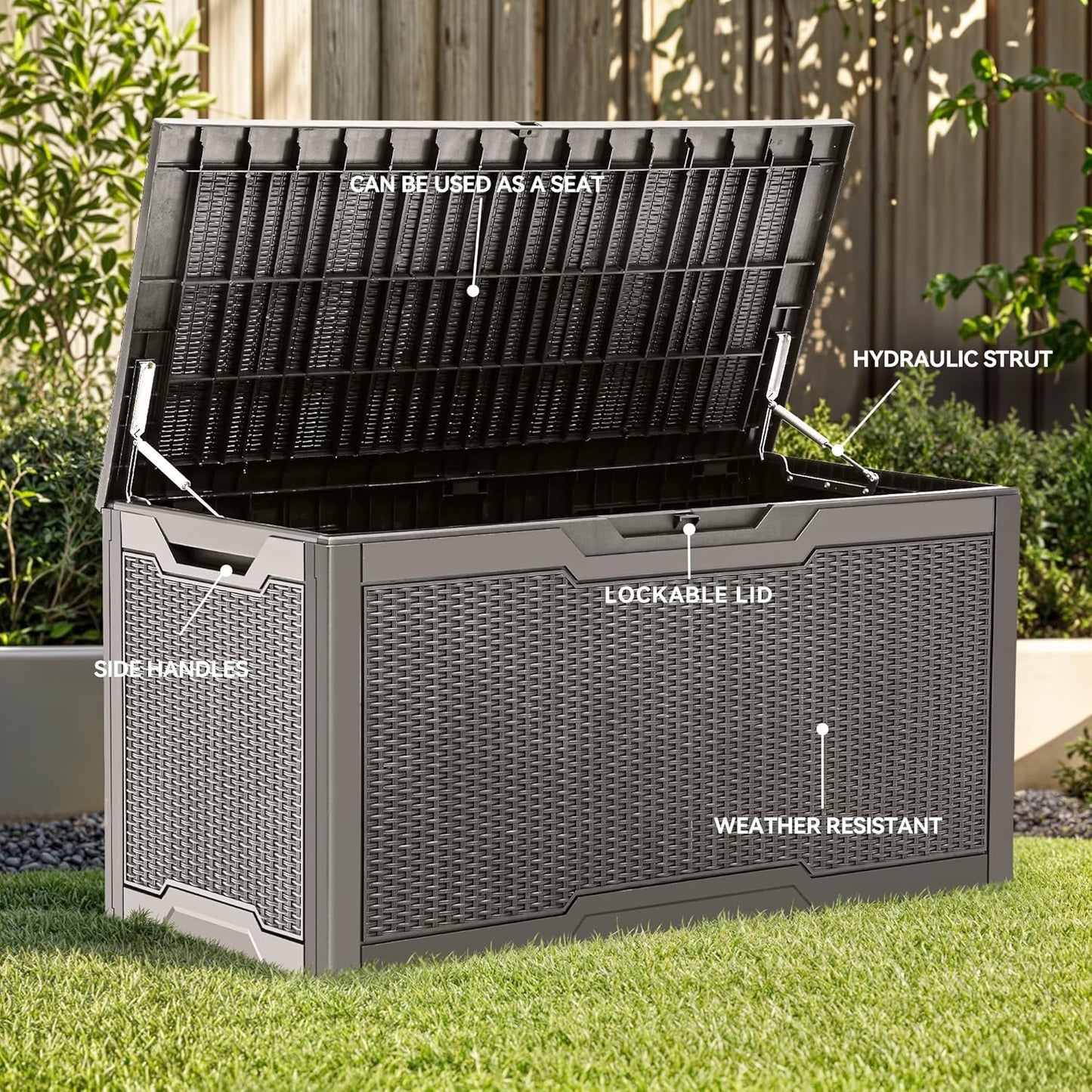100 Gallon Resin Deck Box Weather Resistant Lockable Outdoor Storage Taupe