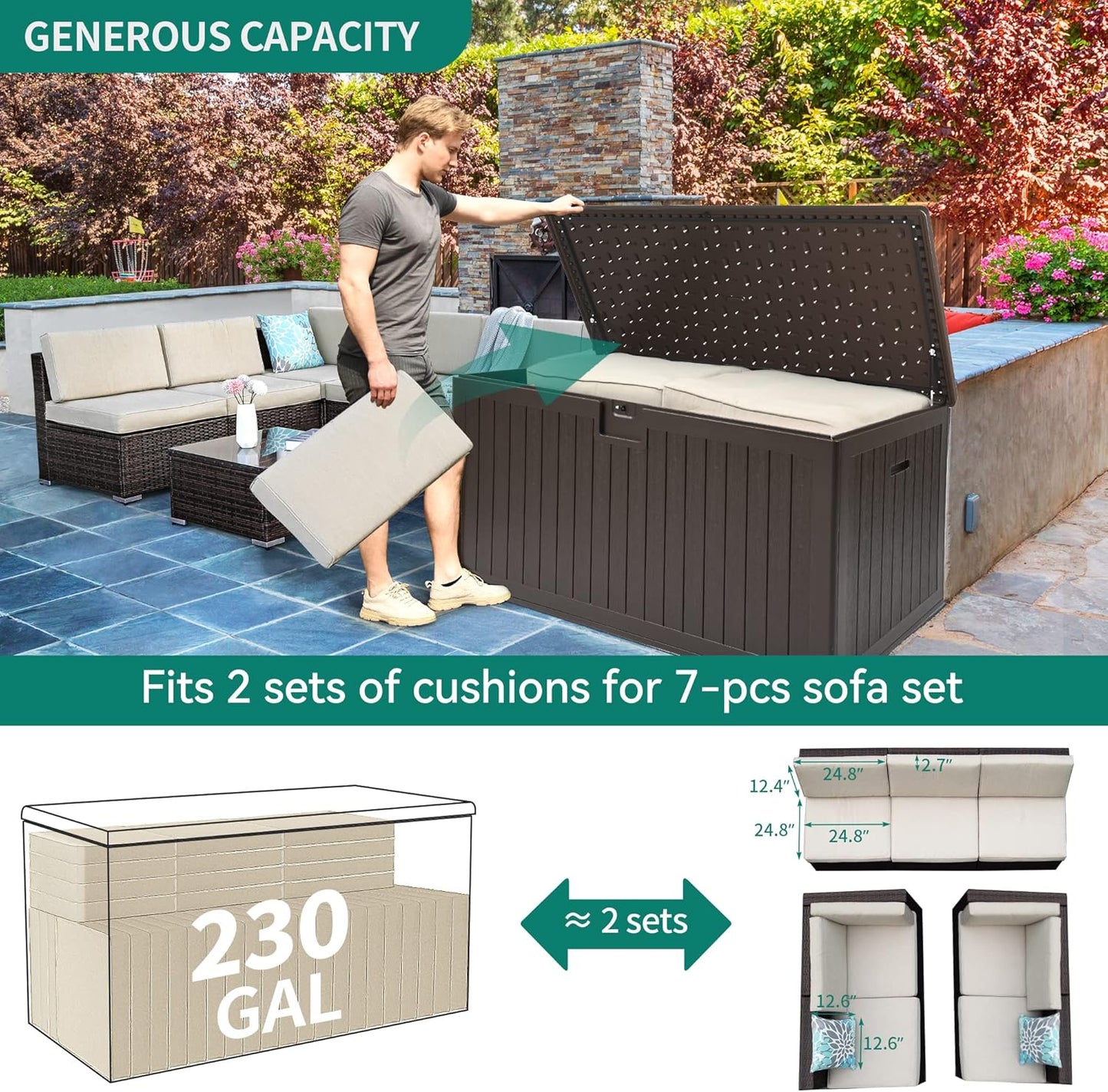 100 Gallon Resin Deck Box Weather Resistant Lockable Outdoor Storage Taupe
