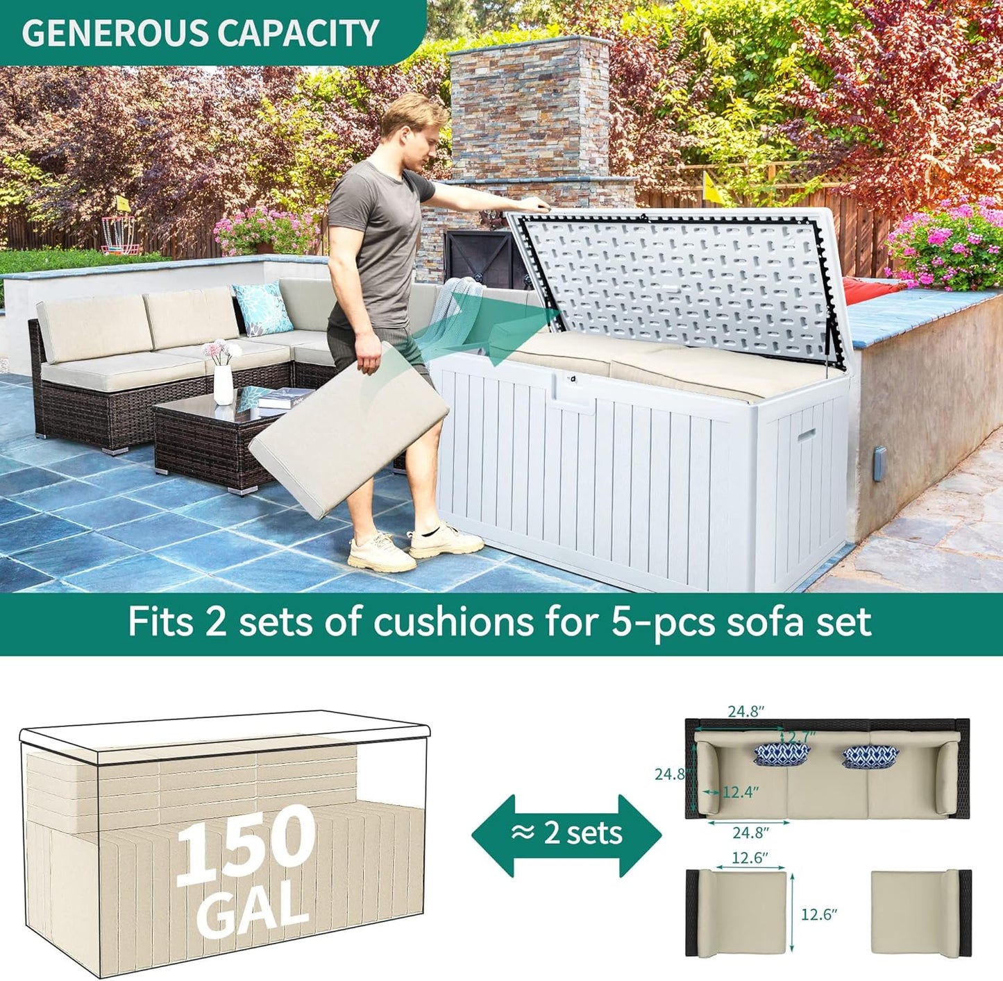 260 Gallon XXL Deck Box Outdoor Resin Lockable Water Resistant Storage Brown