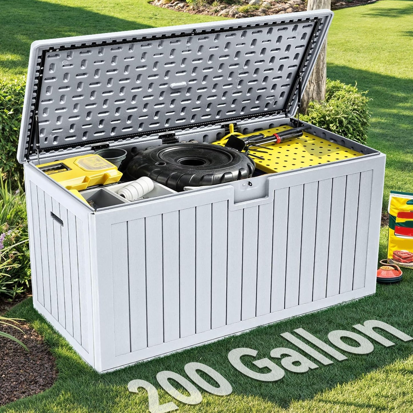260 Gallon XXL Deck Box Outdoor Resin Lockable Water Resistant Storage Brown