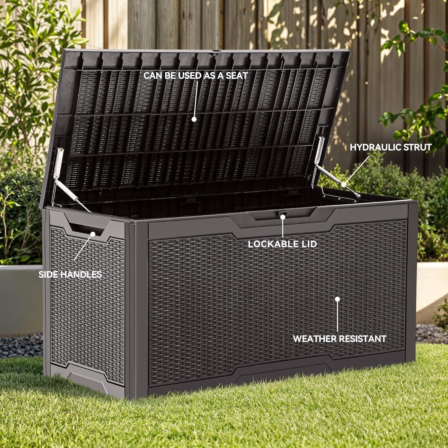 100 Gallon Resin Deck Box Weather Resistant Lockable Outdoor Storage Taupe