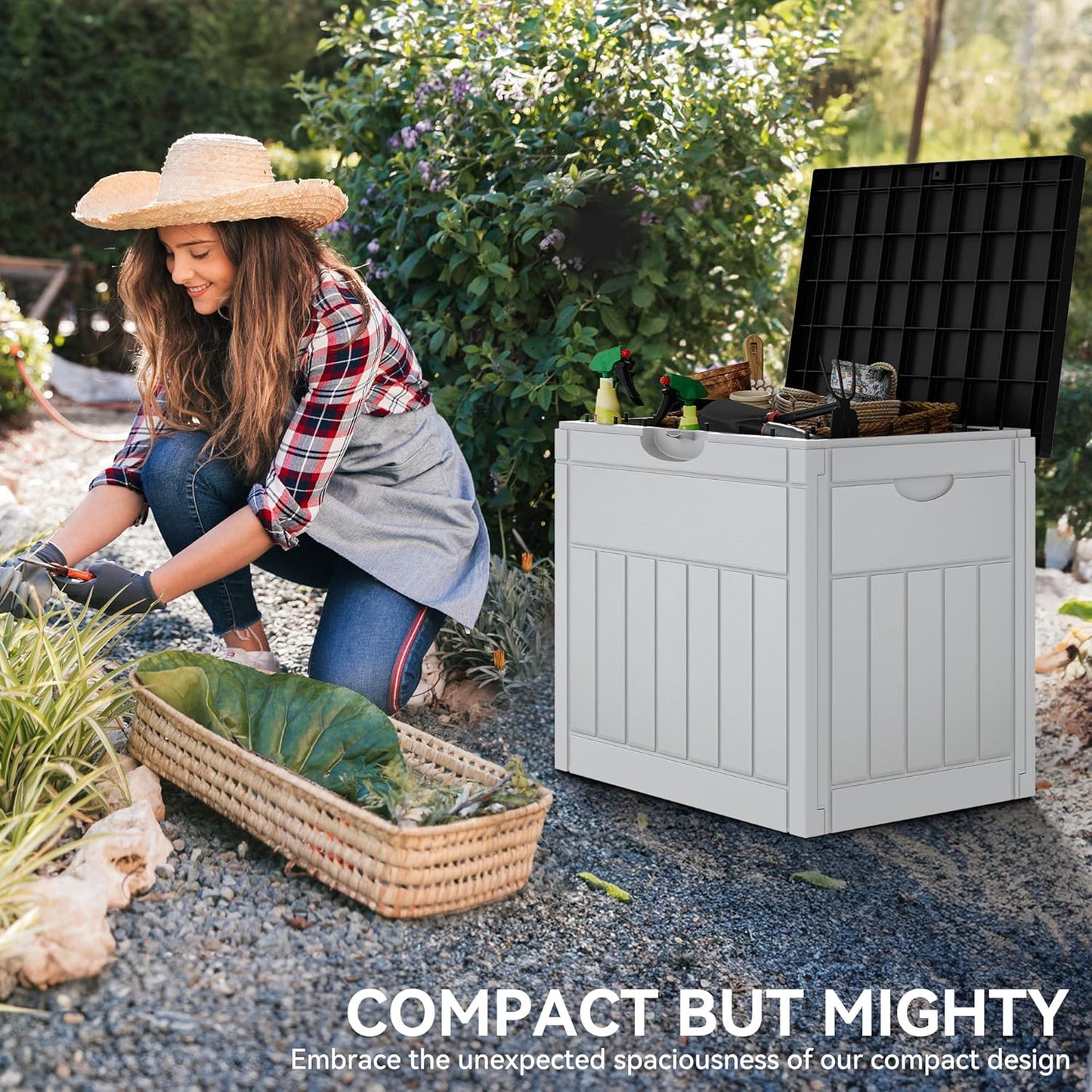 100 Gallon Resin Deck Box Weather Resistant Lockable Outdoor Storage Taupe