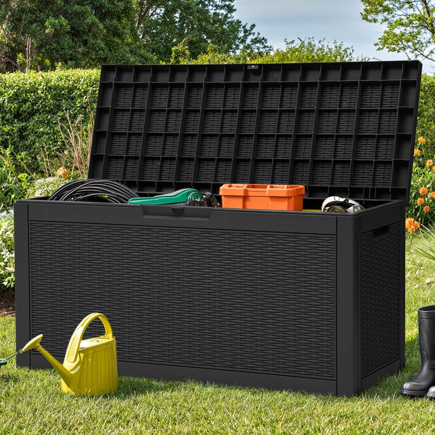 260 Gallon XXL Deck Box Outdoor Resin Lockable Water Resistant Storage Brown