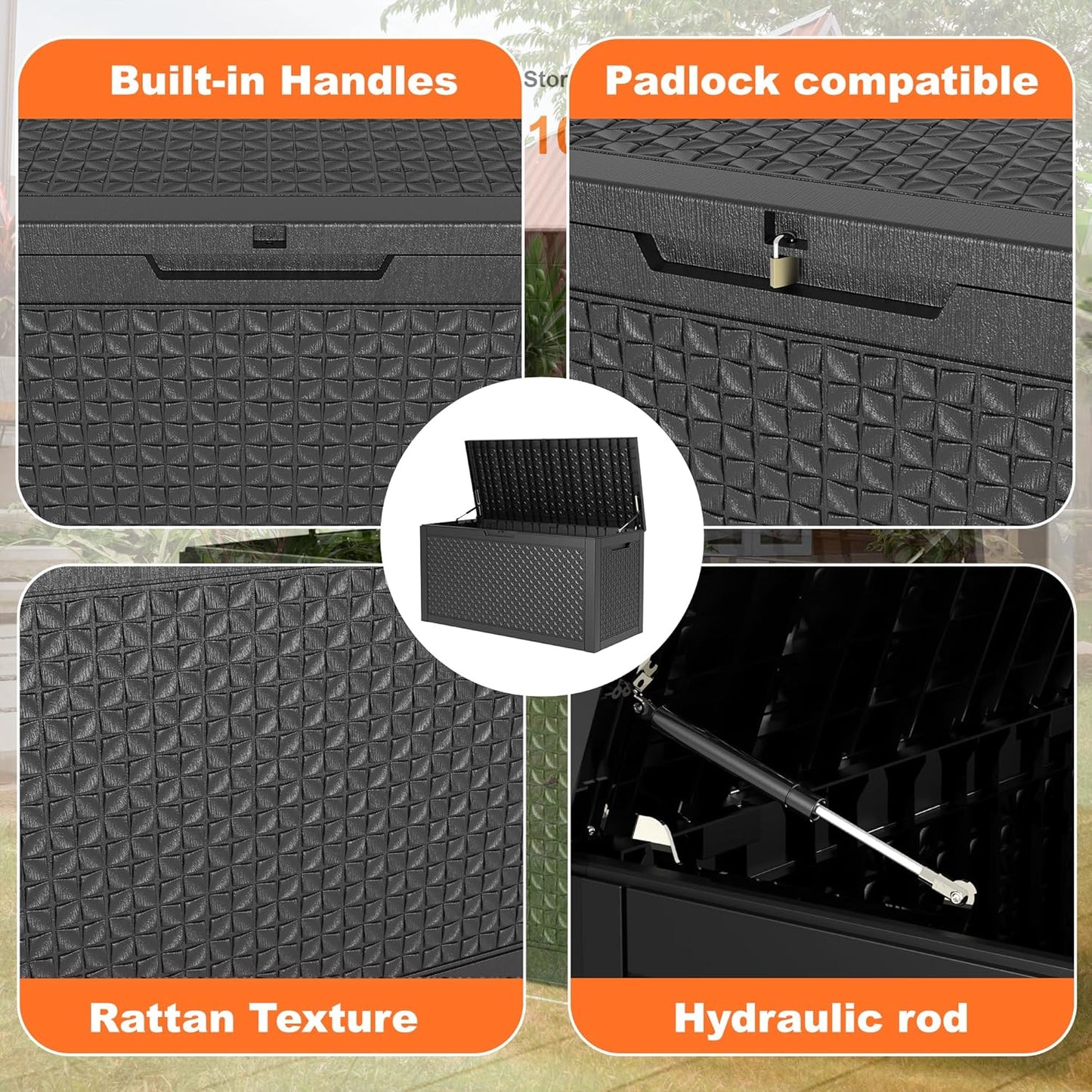 100 Gallon Resin Deck Box Lockable Waterproof Outdoor Storage Black