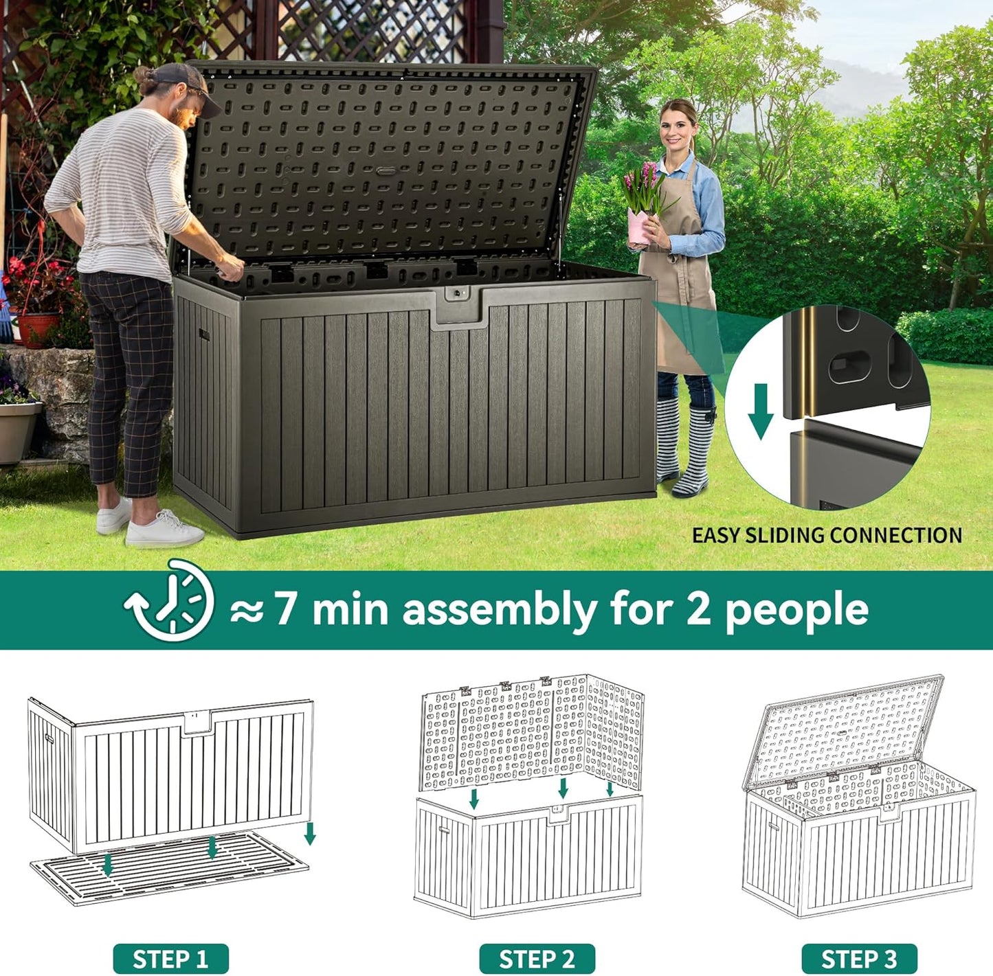100 Gallon Resin Deck Box Weather Resistant Lockable Outdoor Storage Taupe