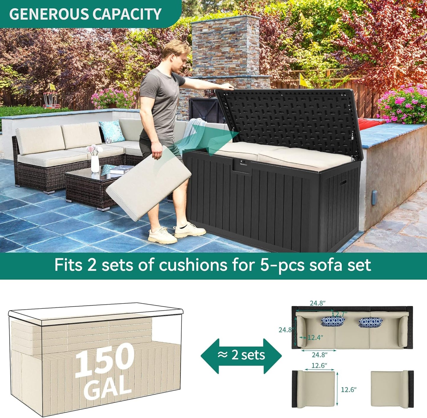 260 Gallon XXL Deck Box Outdoor Resin Lockable Water Resistant Storage Brown
