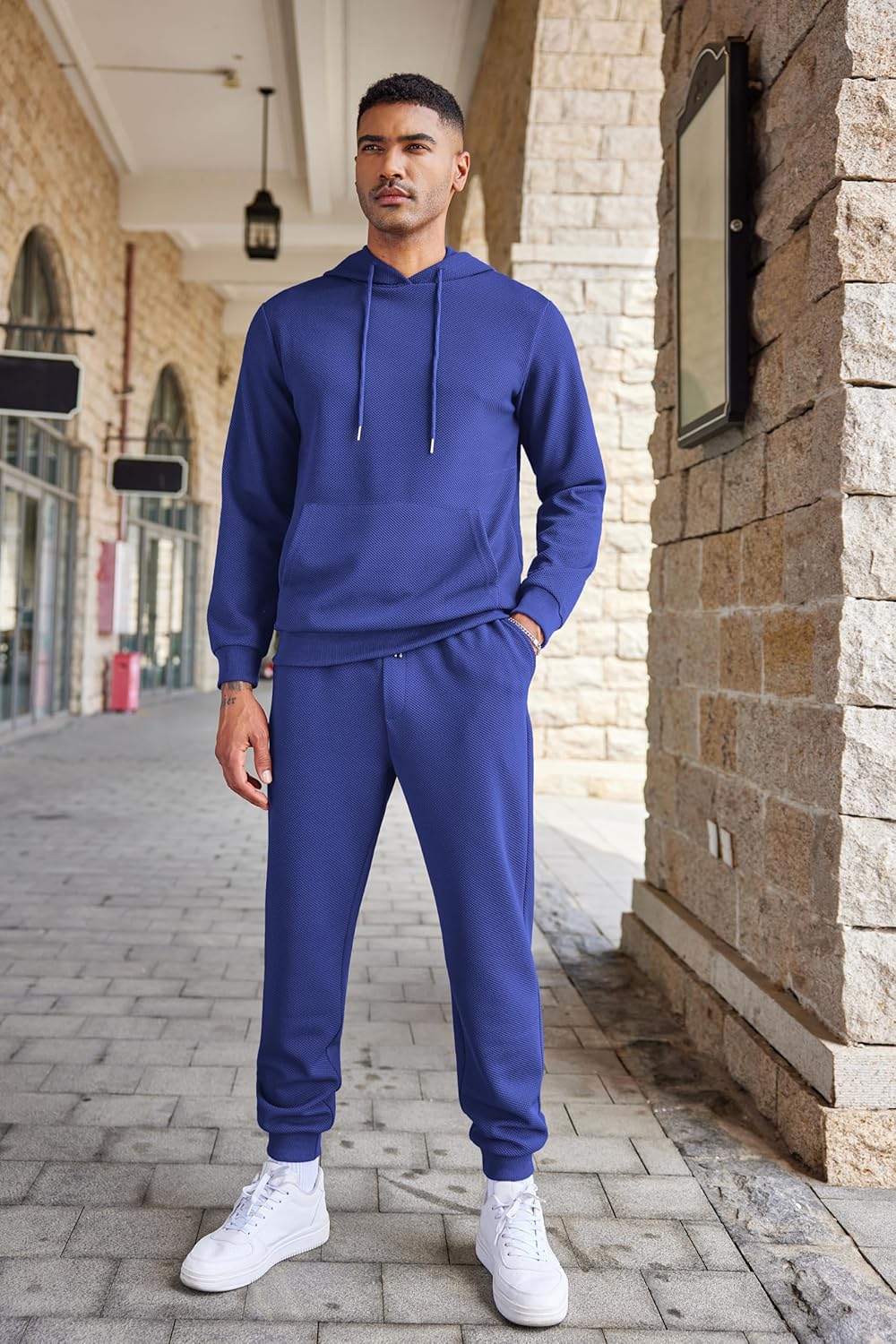 Men's Tracksuits 2 Pieces Waffle Hoodies Jogging Suit Set