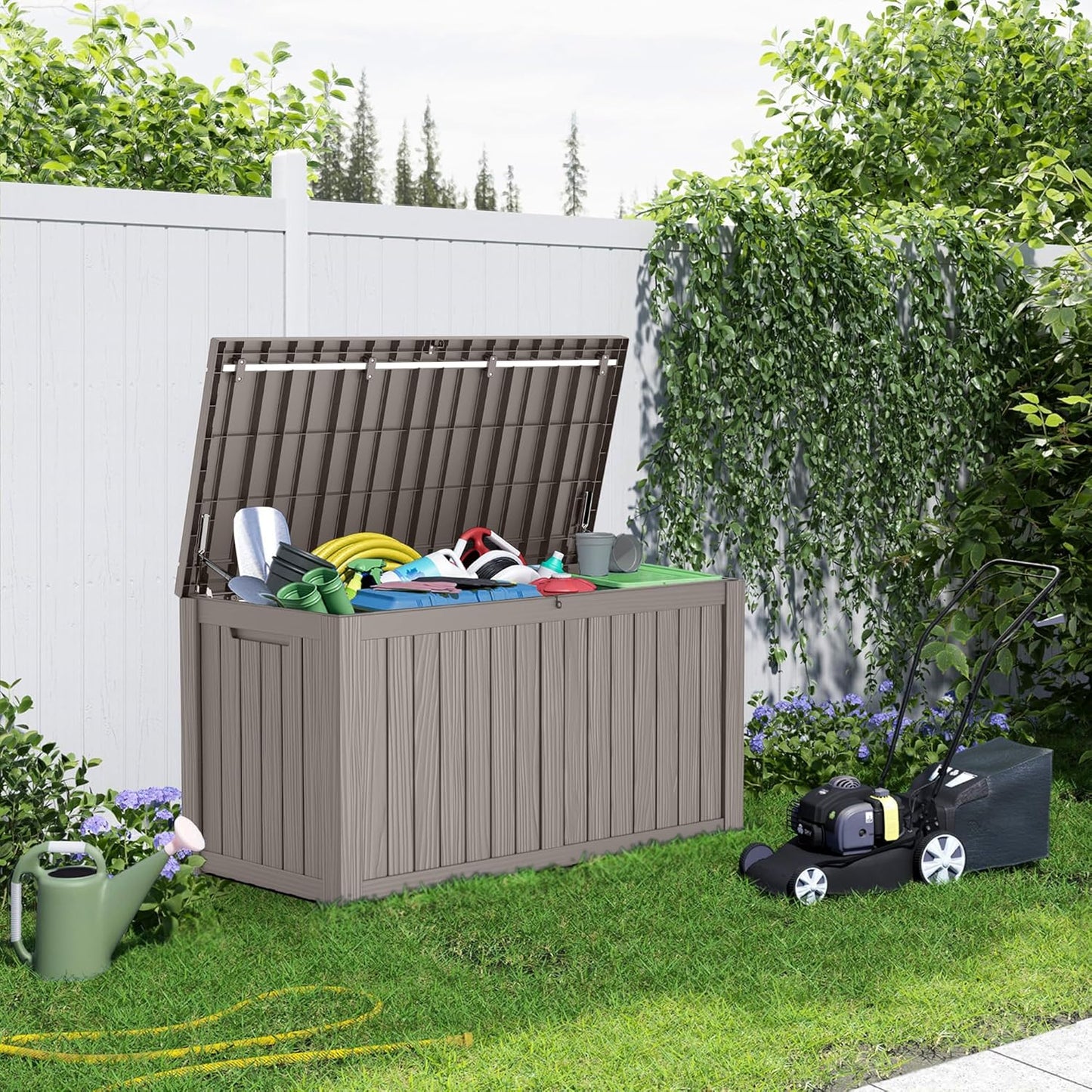 100 Gallon Resin Deck Box Lockable Waterproof Outdoor Storage Black
