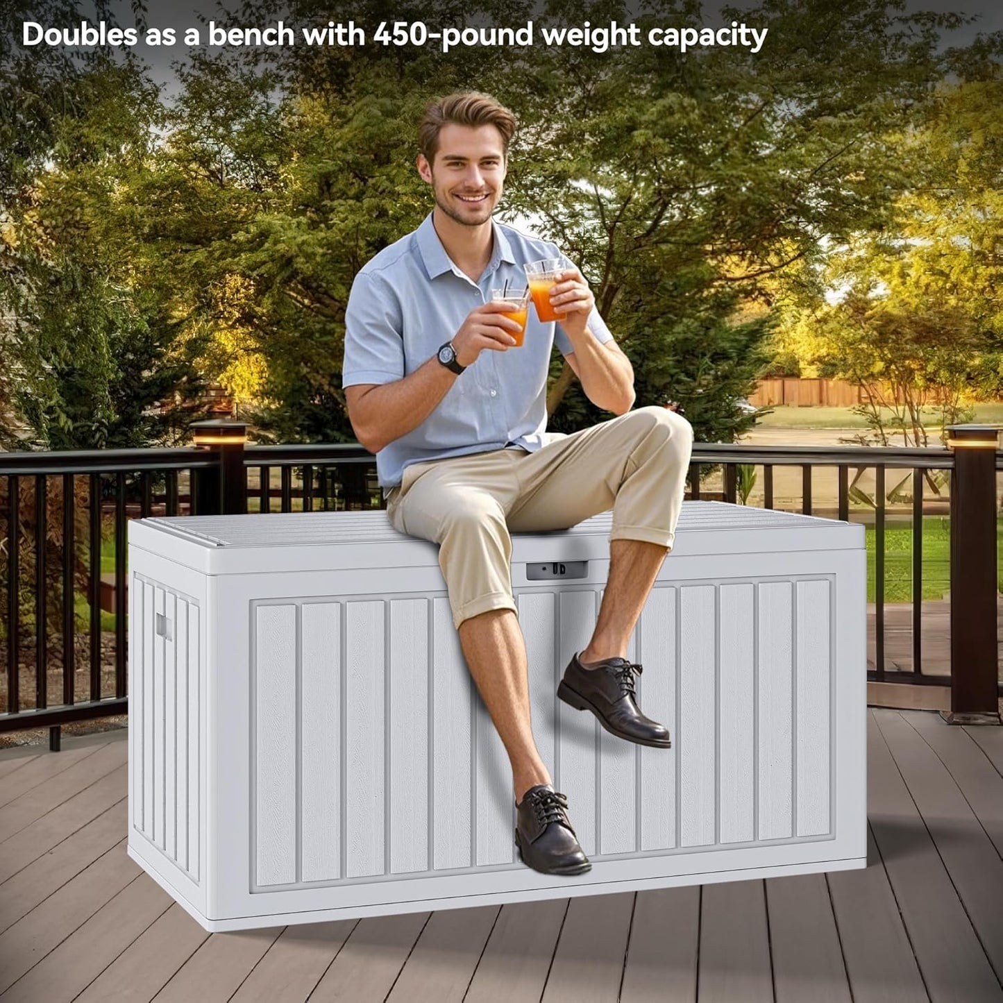 100 Gallon Resin Deck Box Weather Resistant Lockable Outdoor Storage Taupe