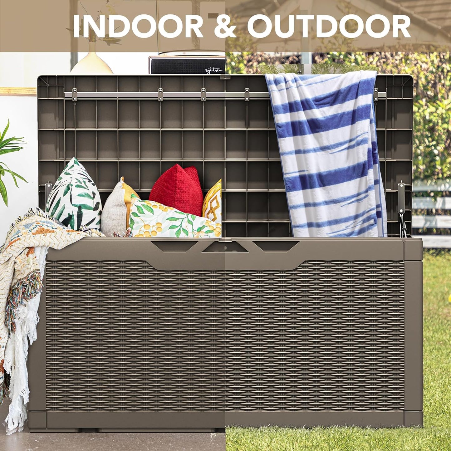 100 Gallon Large Resin Deck Box Waterproof Lockable Outdoor Storage Black